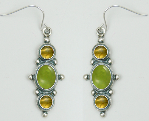 Sterling Silver Drop Dangle Earrings With Peridot And Citrine